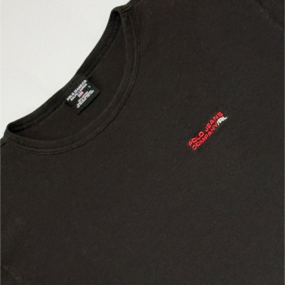 Vintage Polo Jeans Co. Ralph Lauren‎ Size L Black Crewneck Ribbed Knit T-Shirt
